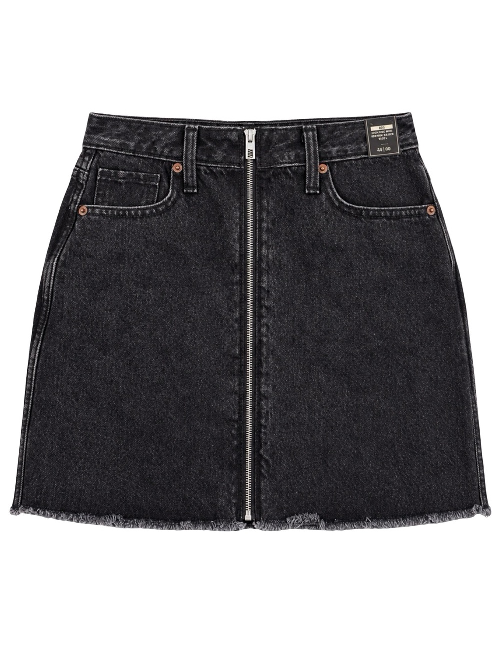 Abercrombie Zoe Black Denim Front Zip Mini Skirt 24 NWT Frayed Distressed A Line